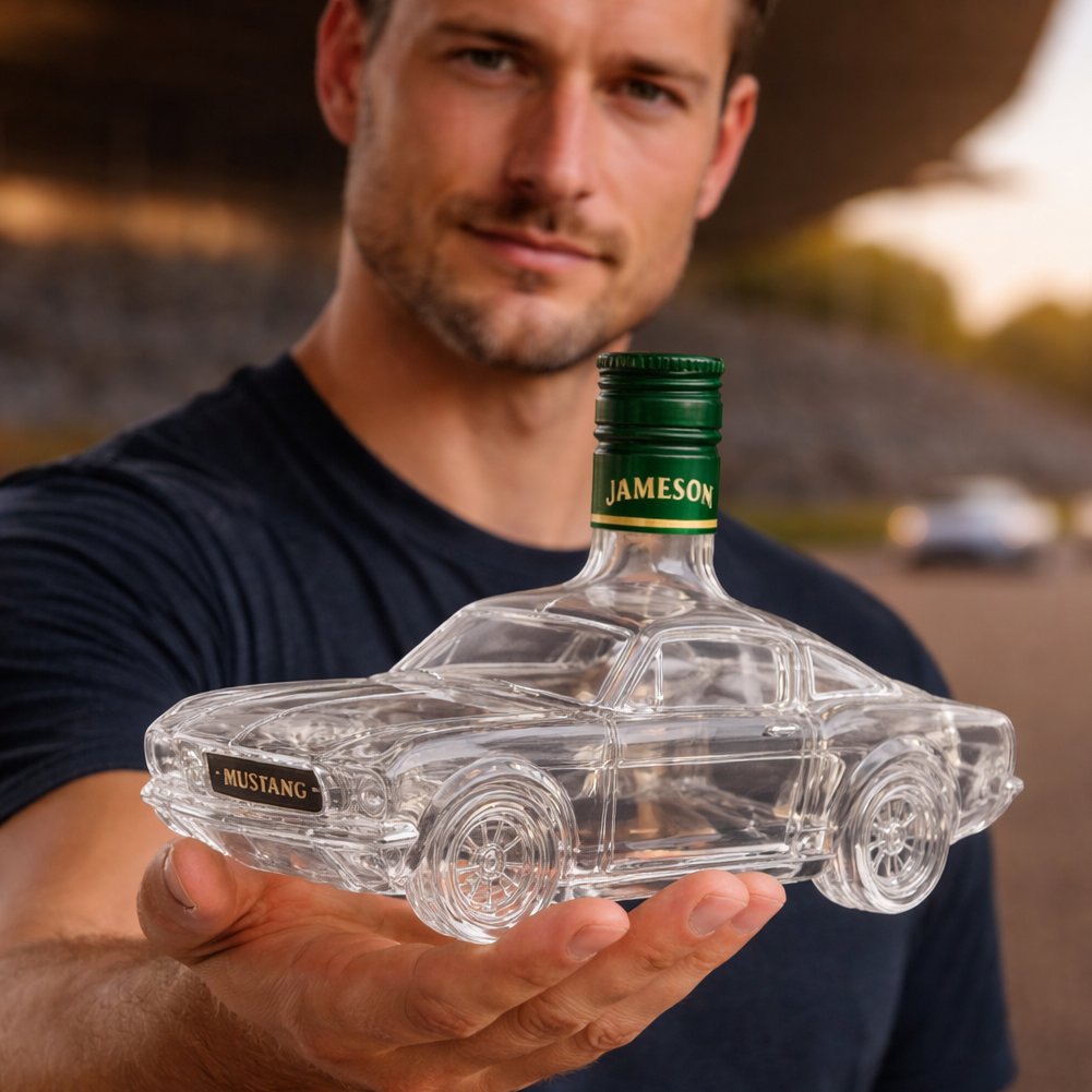 Vintage Car Whiskey Decanter – Classic Automobile Glass Bottle with Cork Stopper for Bourbon, Scotch & Spirits – Handcrafted Barware Gift