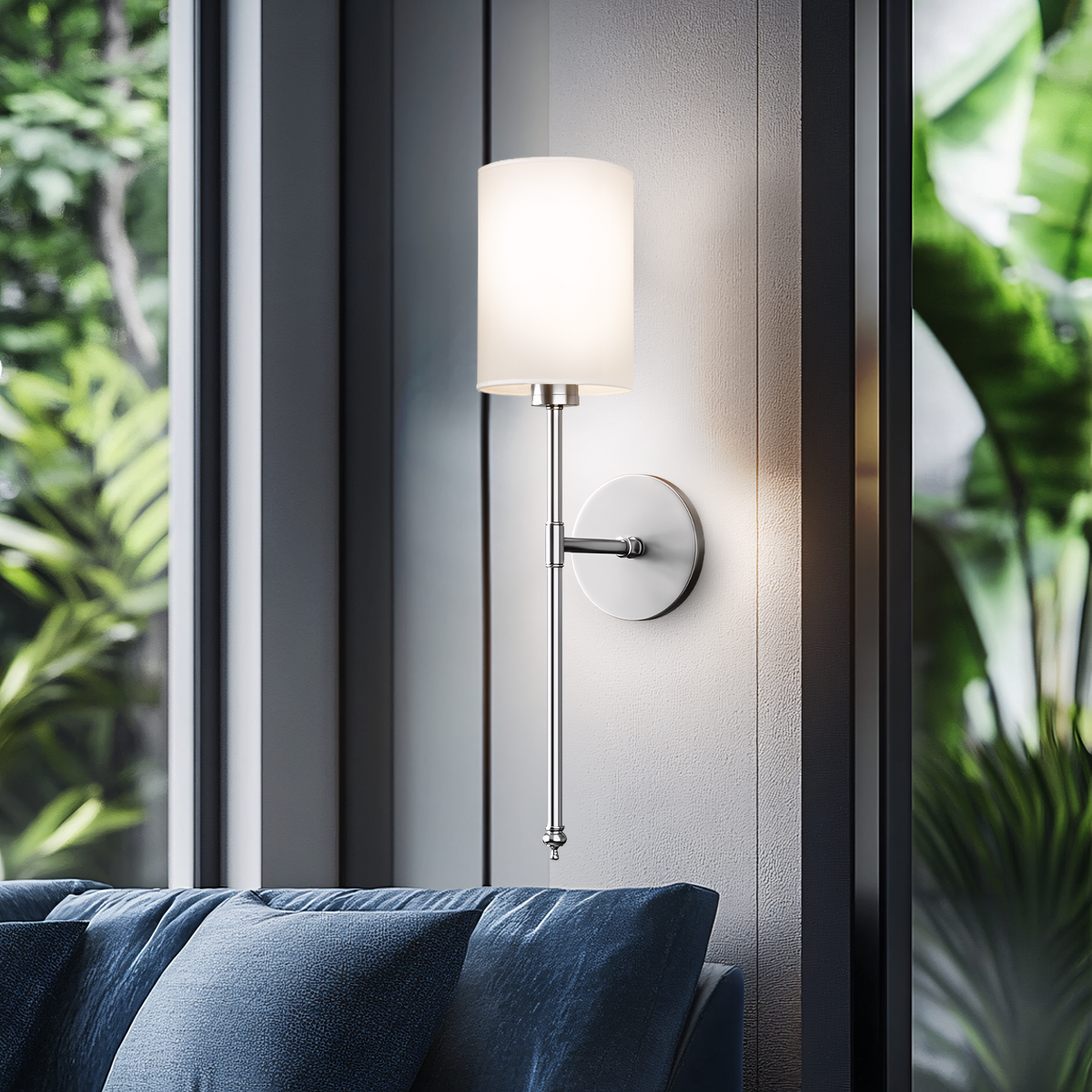 Rechargeable Sconce Set with Fabric Shade 20 in Height Wireless Installation RGB Dimmable Bedside Lights for Home Brushed Metal Finish Set o