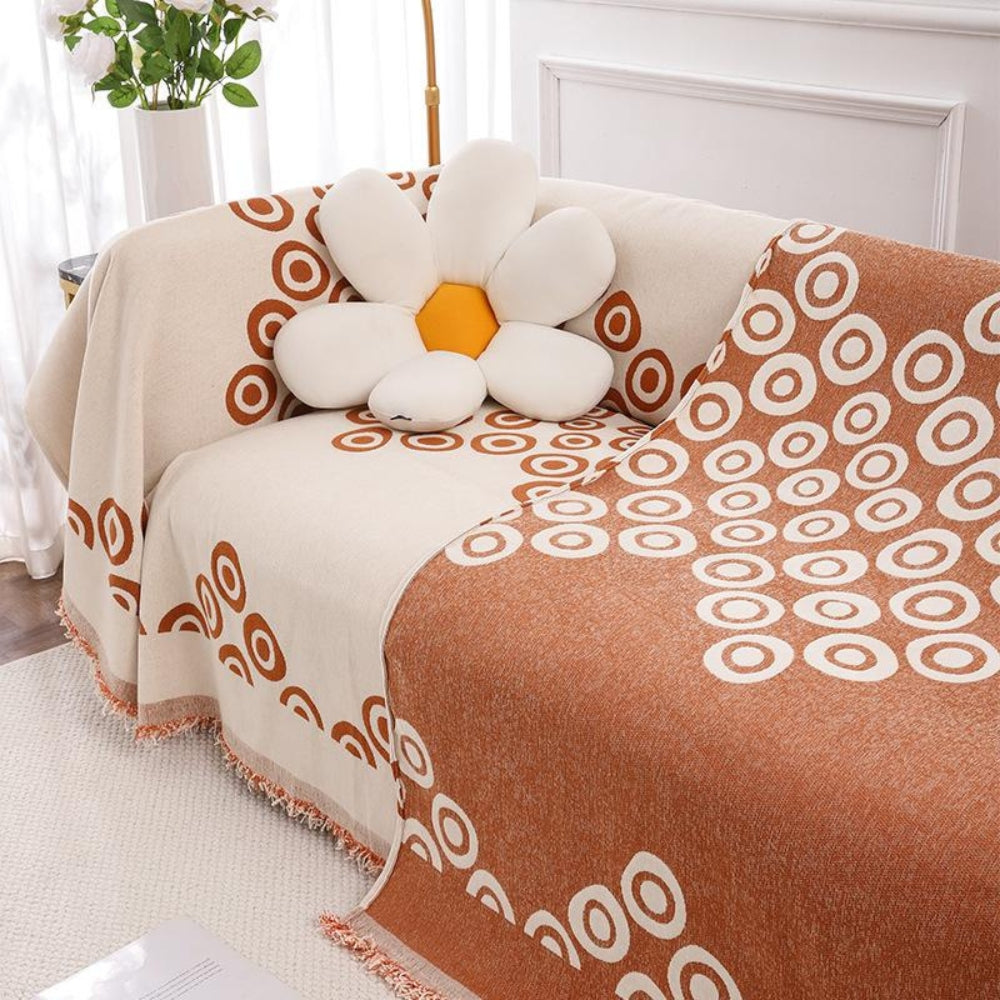 Cypress Sofa Cover - Soft Chenille, Mod Eye Design with Tassel Trim