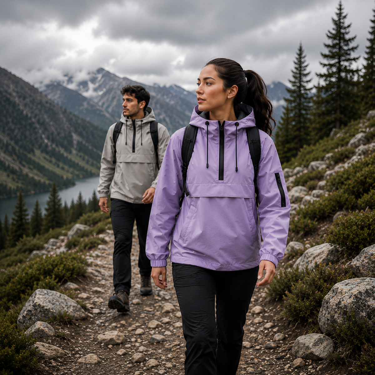 Weatherproof Half-Zip Windbreaker Jacket with Hood – Lightweight Water-Resistant Pullover for Men & Women
