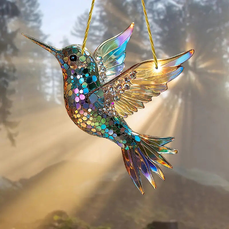 Vibrant Hummingbird Window Charm | Colorful Acrylic Design for Stunning Light Effects