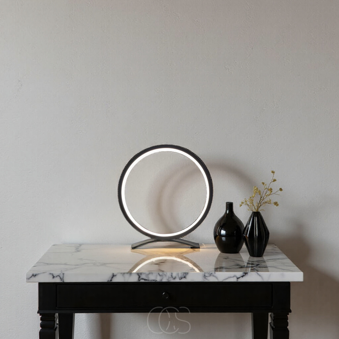 Floating Ring LED Table Lamp Black Warm White Light Modern Minimalist Bedroom Nightstand Desk Accent Lighting for Living Room Office Home