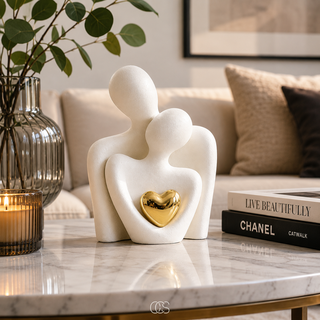 Ceramic Couple Figurine Set – Abstract Home Decor Accent for Shelves, Nightstands & Dressers – Romantic Minimalist Sculpture for Living