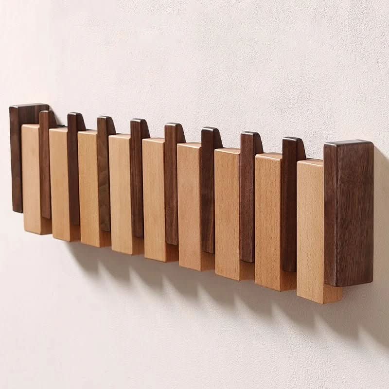 Flip-Up Hooks Entryway Organizer Walnut Birch Wood Space-Saving Coat Hanger Apartment Hallway Bedroom Door Storage Rack