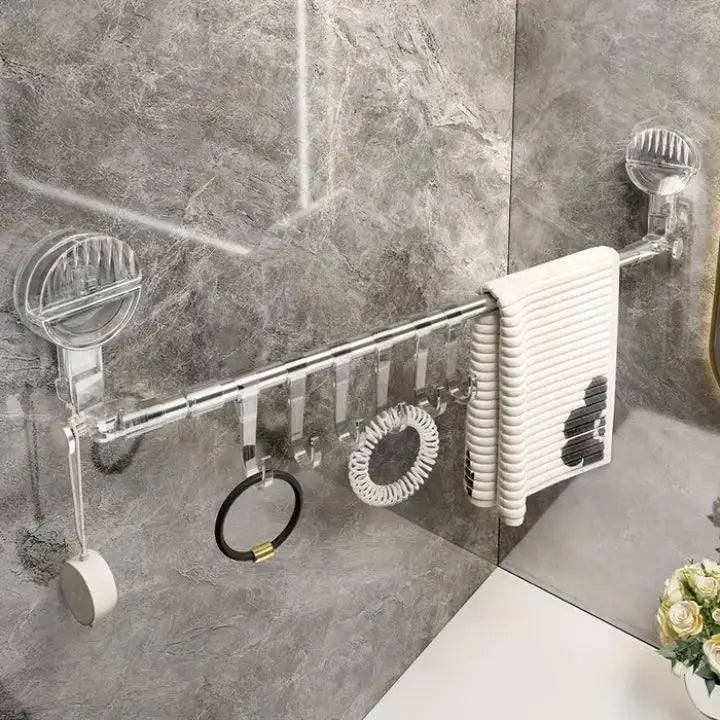 Expandable Bathroom Towel Bar with Suction Cups 24-47 Inch Stainless Steel No-Drill Wall-Mount Organizer for Kitchen Bath Shower Utility Roo