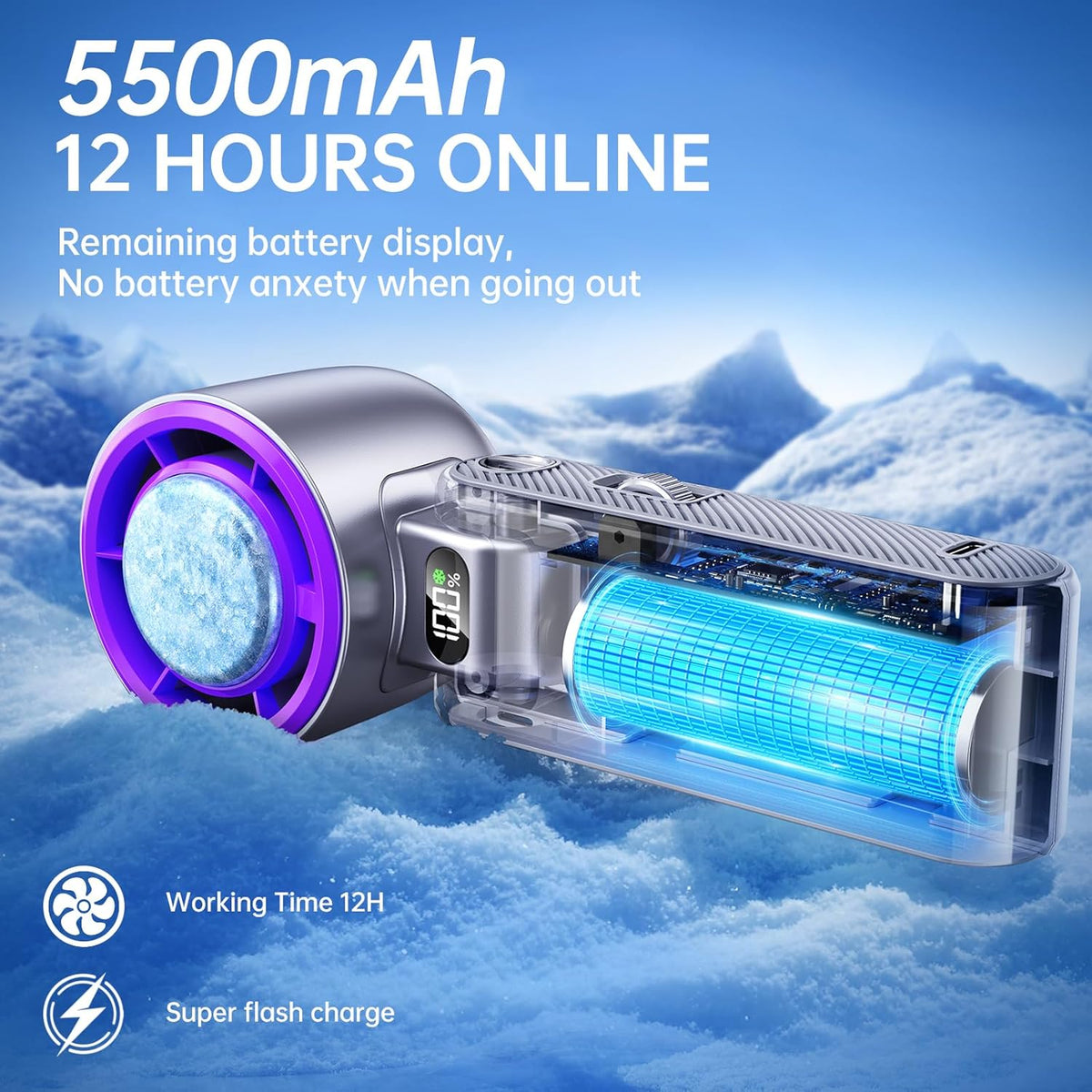 Neck Fans for Travel, Handheld Misting Fan with Ice Cooling Plate, Rechargeable Portable Fan for Desk and Outdoor