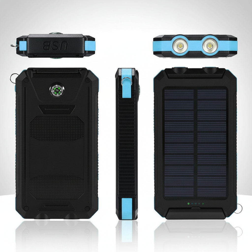 Rugged Solar Power Bank | 20000mAh Portable Charger with Dual USB Ports | Waterproof Design for Outdoor Adventures