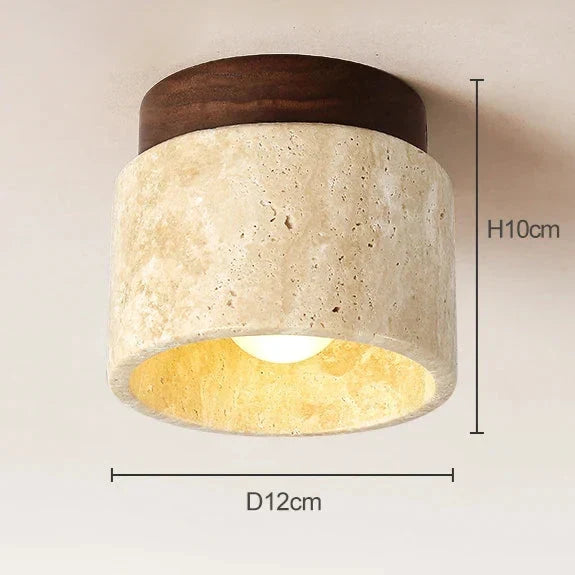 Flush Mount Ceiling Fixture Natural Stone Cream 4.7 in LED Compact Entryway Lighting for Hallways Bedrooms Foyers Modern Minimalist Japandi