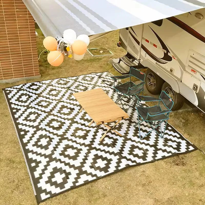 Weather-Resistant Floor Mat for Decks Porches Gardens 59×94 Inch Gray Reversible Woven Patio Covering for Camping RV Balcony