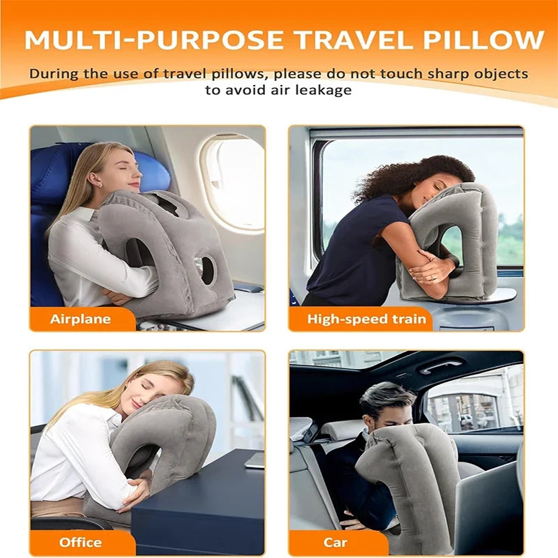 Neck Pillows for Travel, Inflatable Neck Support Pillow with 45 Degree Head Rest, Compact Travel Pillow for Airplane