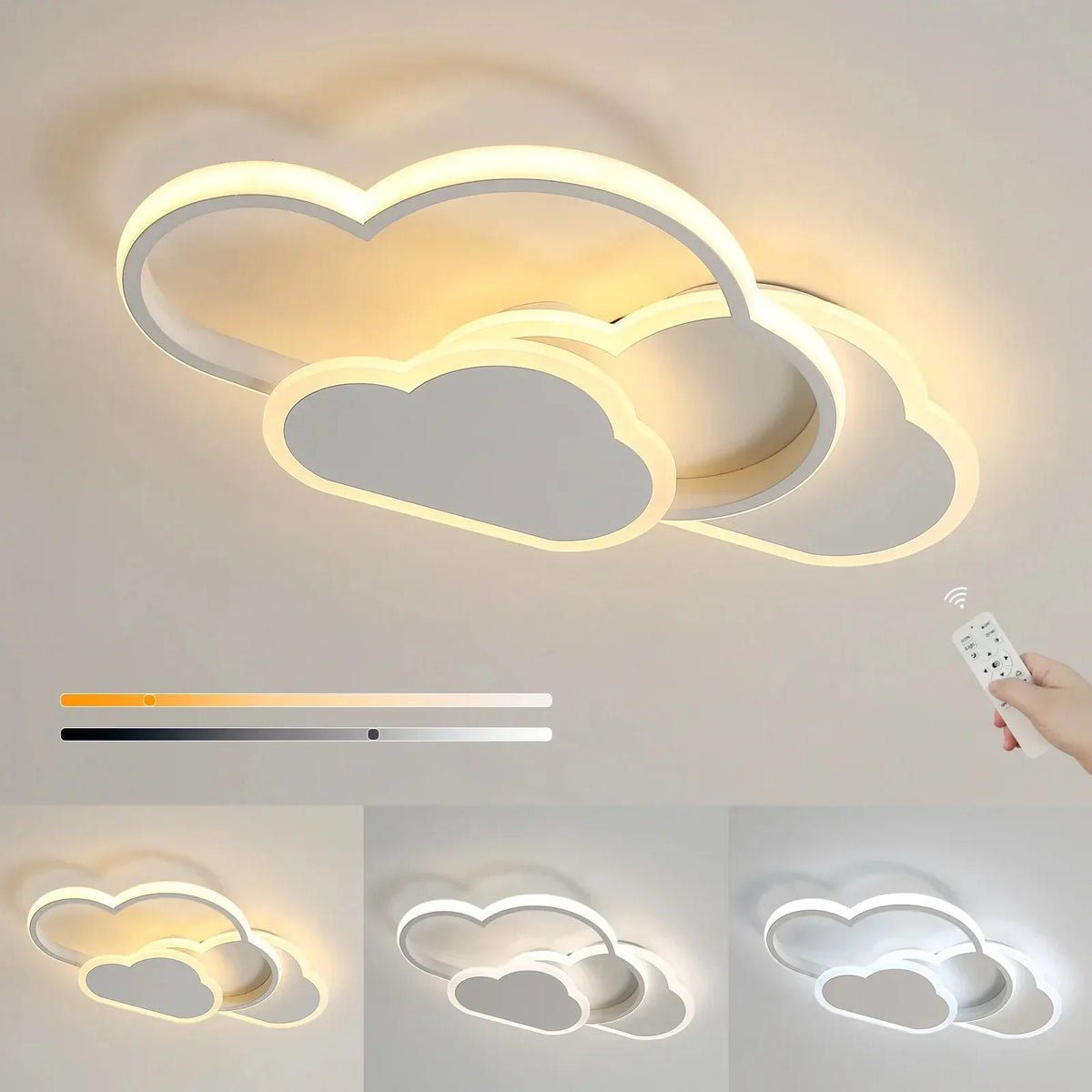 Dimmable Cloud LED Flush Mount Light for Kids Rooms & Nurseries with Remote Control | 32W Overhead Bedroom Fixture with 3 Color Temperatures