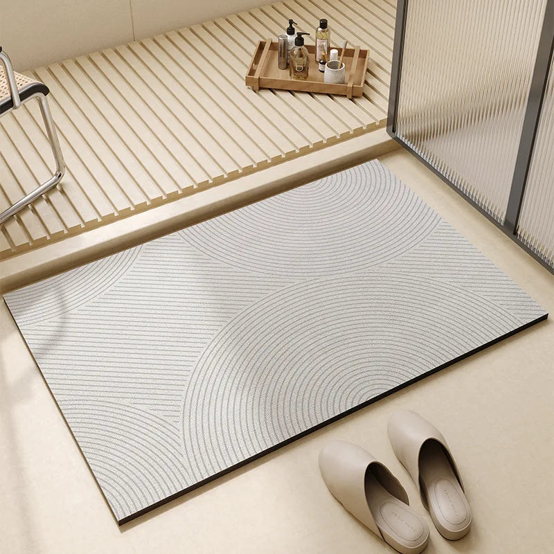 Bathroom Floor Mat Fast-Drying Non-Slip Rubber Base Soft Fleece 3mm Thin for Shower Tub Sink Beige Gray