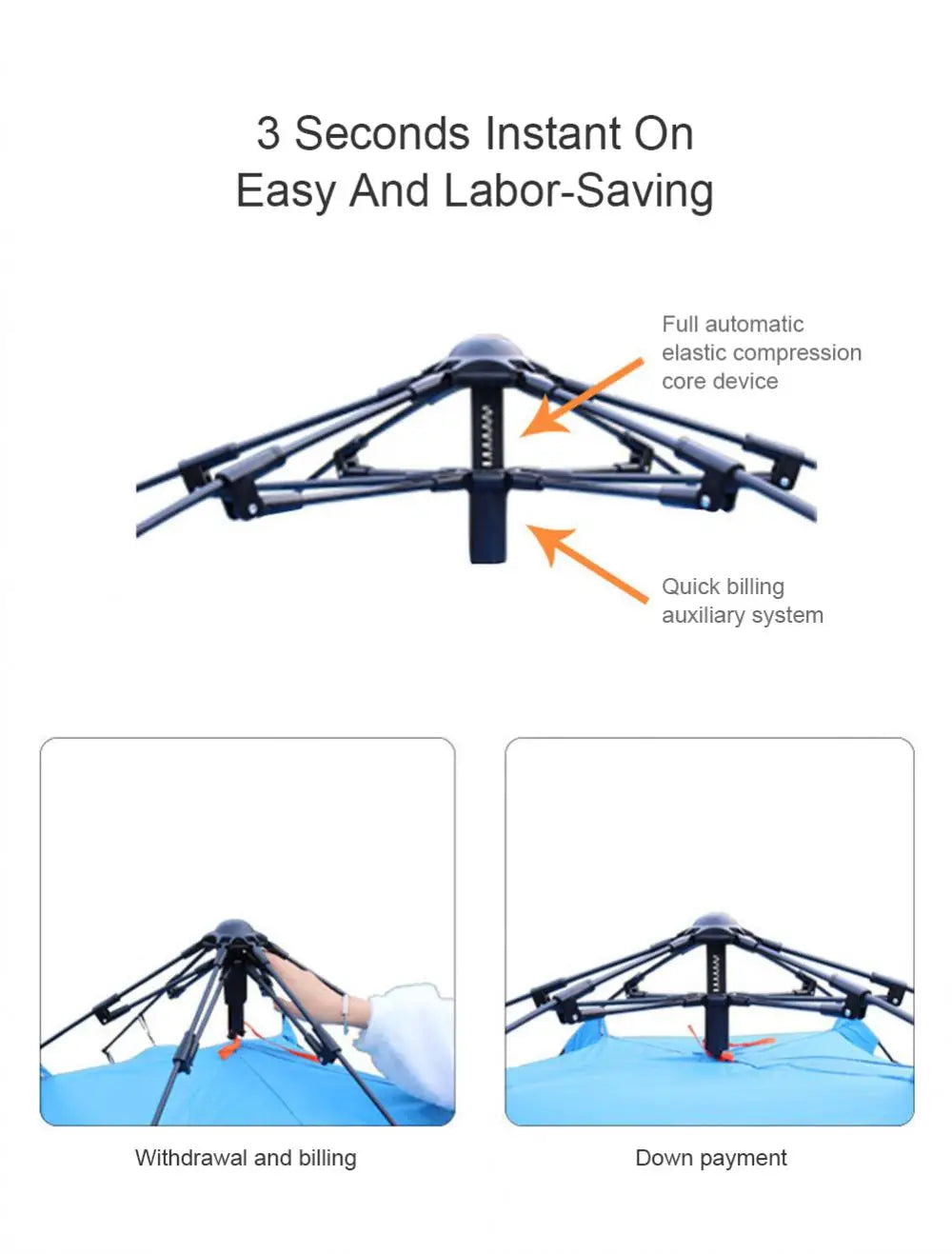 Pop Up Tent for Camping, Automatic Camping Tent with Mosquito Net and Aluminum Poles, Waterproof Outdoor Tent for Hiking