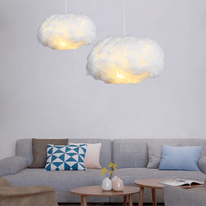 Cotton Cloud Hanging Pendant Light for Bedroom & Nursery | Soft White Glow Ceiling Fixture | Modern Fluffy Kids Room Decor | Winter Sky