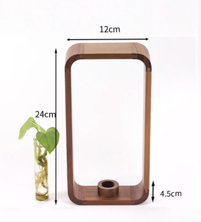 Glass Tube Plant Rooting Station Wood Stand for Cuttings & Propagation | Desktop Hydroponic Vase Holder for Home Office Kitchen | Tabletop I