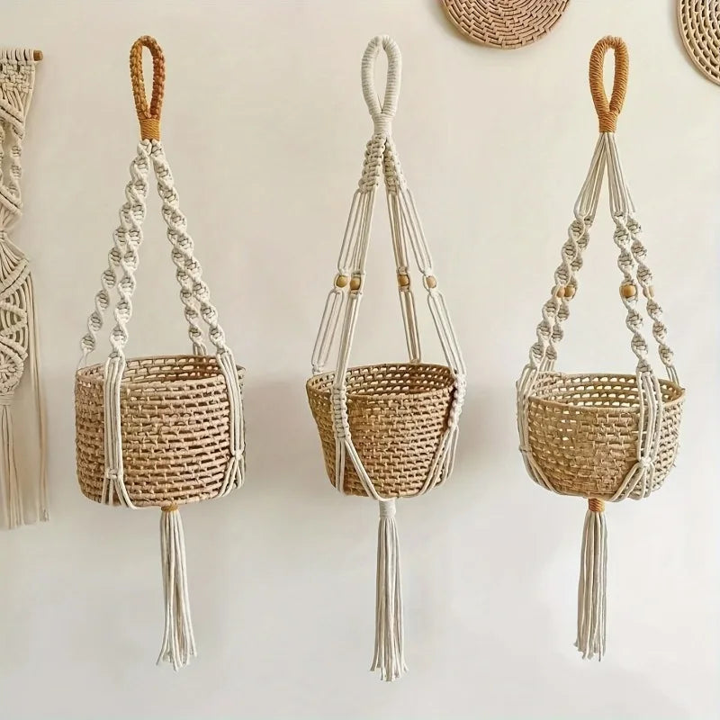 Boho Macrame Plant Hanger | Adjustable Cotton Design with Decorative Tassel | Stylish Holder for Indoor Plants