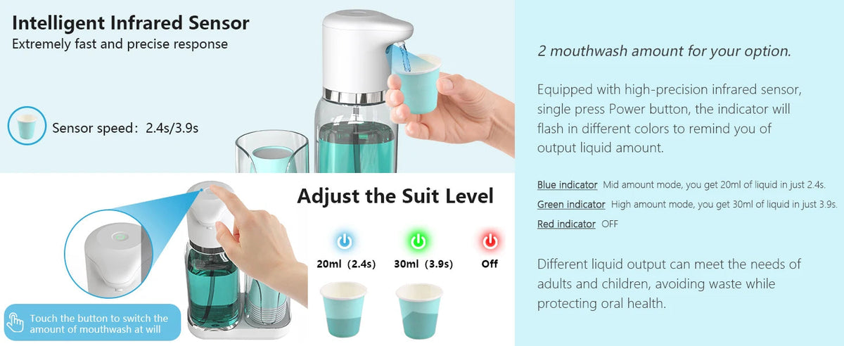 Effortless Mouthwash Dispenser | Hands-Free Design with Adjustable Volume for Hygienic Oral Care