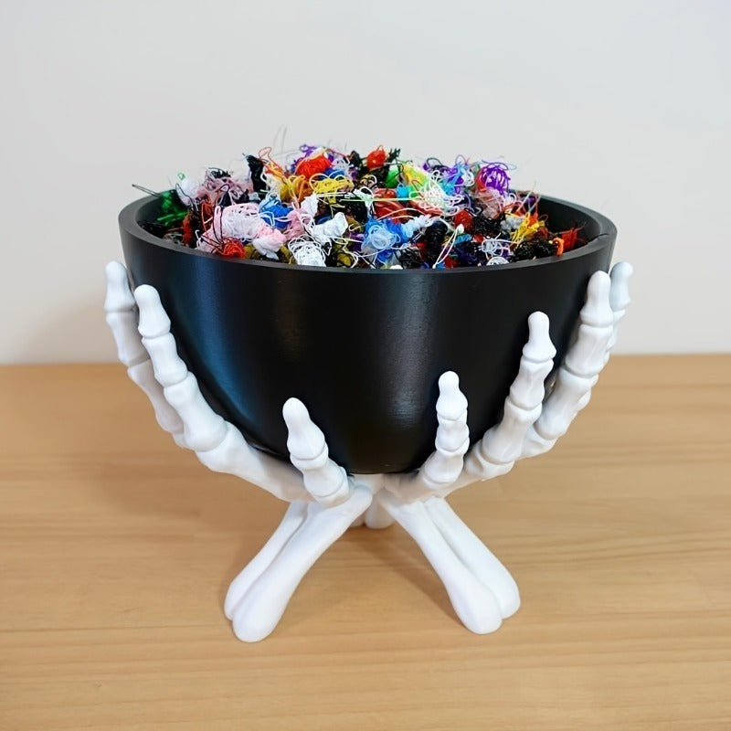 Spooktacular Halloween Candy Bowl - Matte Black Plastic with Detachable Skeleton Hands