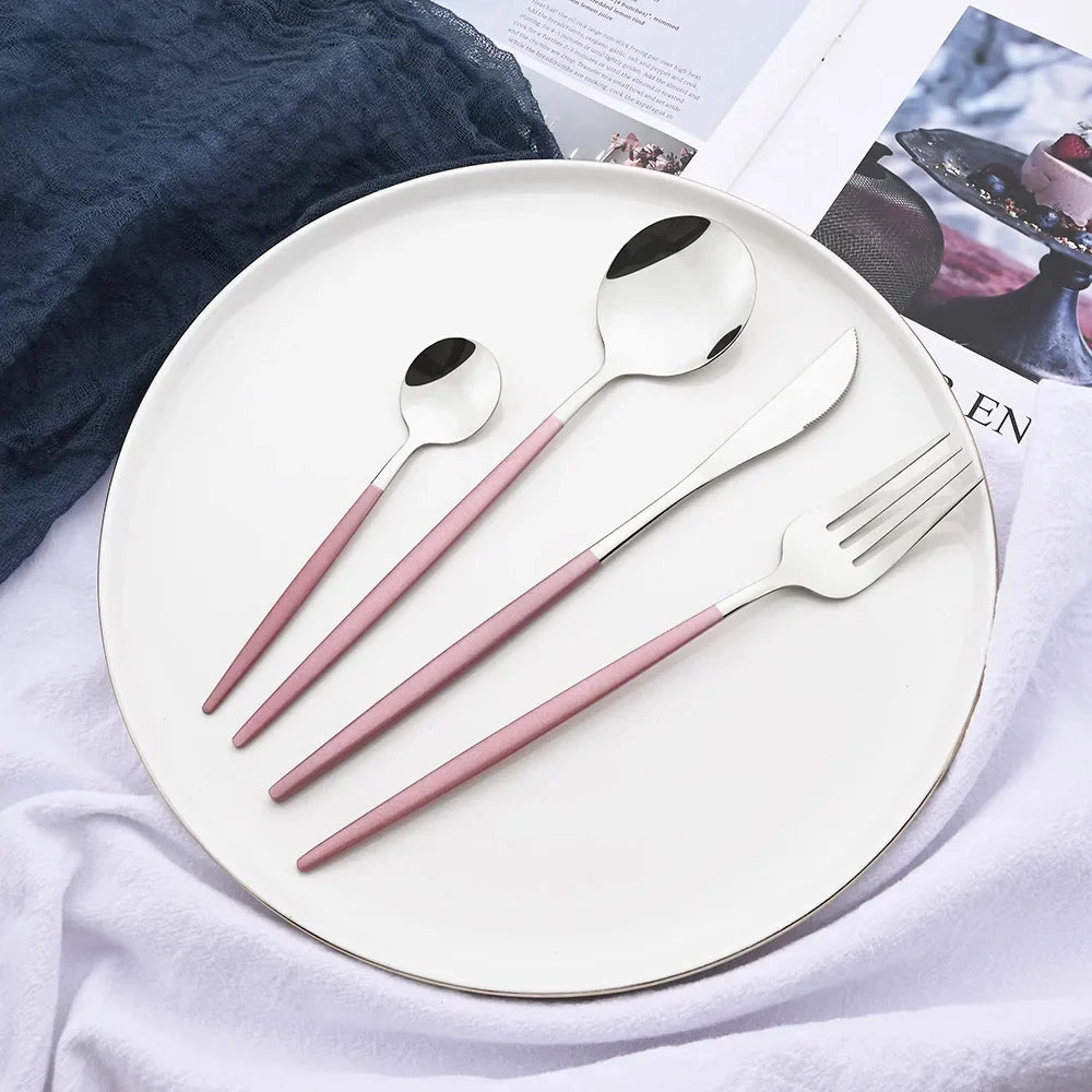 Elegant Modern Pink Flatware Set with Ergonomic Design | Stylish Cutlery for Any Occasion