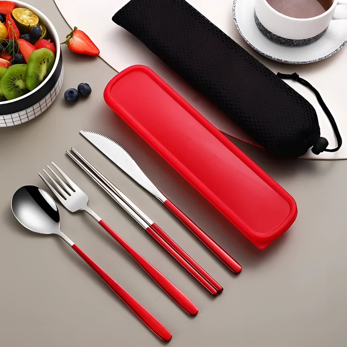 Travel Silverware Set with Case, Stainless Steel Flatware Set, Portable Cutlery Set with Chopsticks for Lunch and Picnic
