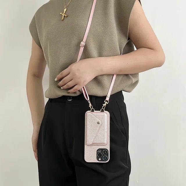 Leather Crossbody Phone Case with Detachable Strap & Card Slot for Women – Hands-Free Smartphone Wallet Holder for iPhone 12 13 14 15 Pro Ma