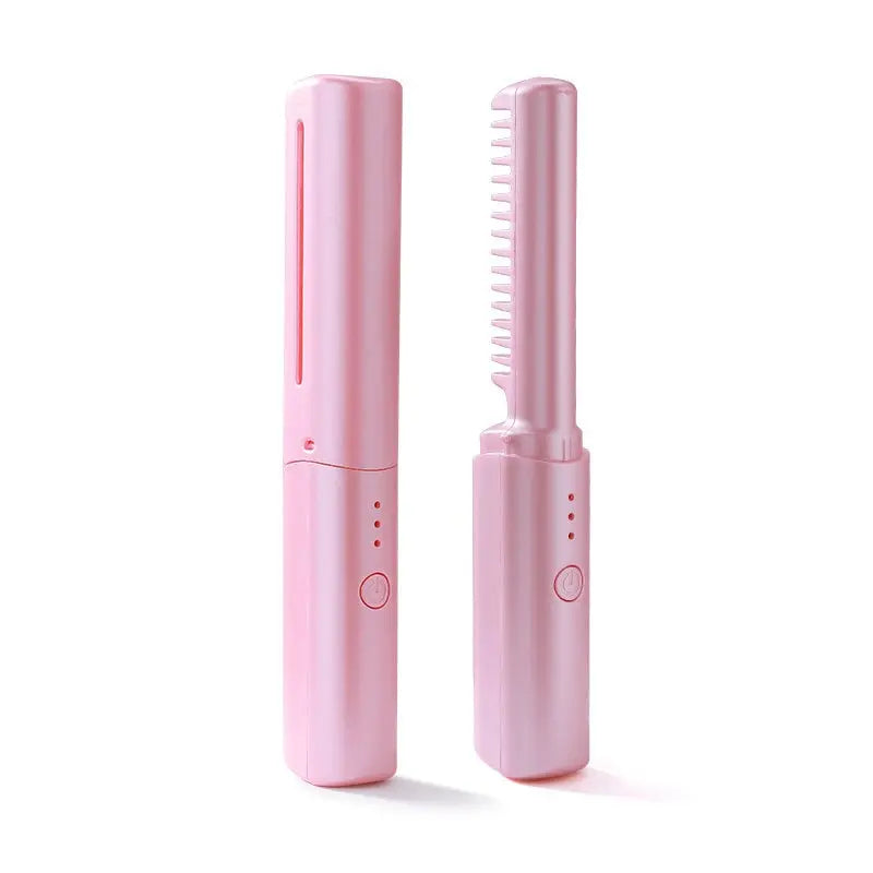 Cordless Hair Straightening Brush with Ceramic Coating & 3 Heat Settings for Travel & On-the-Go Styling