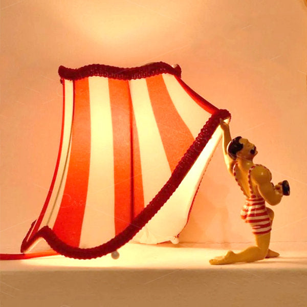 Hand-Painted Resin Circus Character Desk Lamp with Articulating Arm for Bedside Reading Office Study Vintage Red White Striped Shade E27 Soc