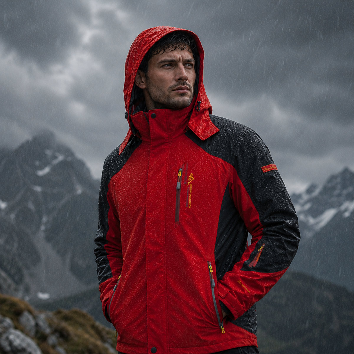 Men's Windproof Rain Shell Jacket with Removable Hood for Hiking, Camping & Outdoor Adventures – Waterproof Lightweight Expedition Coat