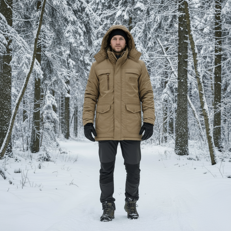 Windproof Fleece-lined Parka with Removable Fur Hood for Warmth and Comfort
