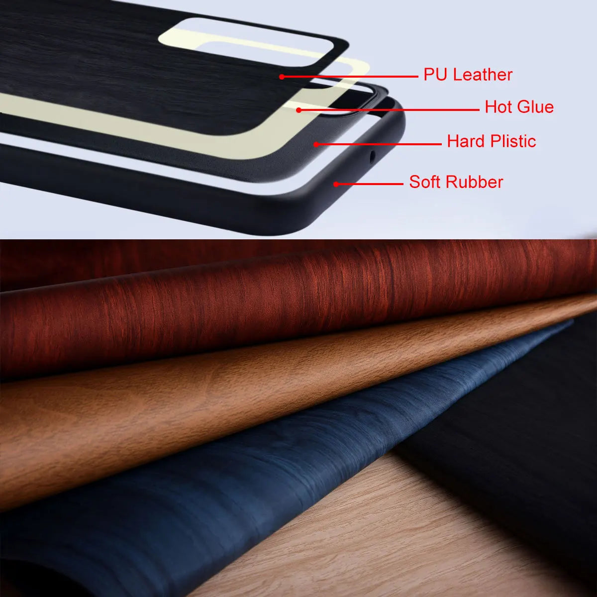 Foldable Phone Case Wood Grain Texture for Samsung Galaxy Z Flip 3 4 5 6 7 8 FE Shockproof PU Cover Anti-Fingerprint