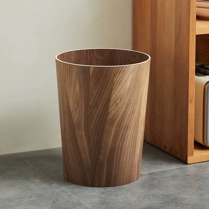 Wooden-Style Trash Bin with Rotating Lid – Modern Dual-Layer Kitchen Trash Can for Elegant Spaces