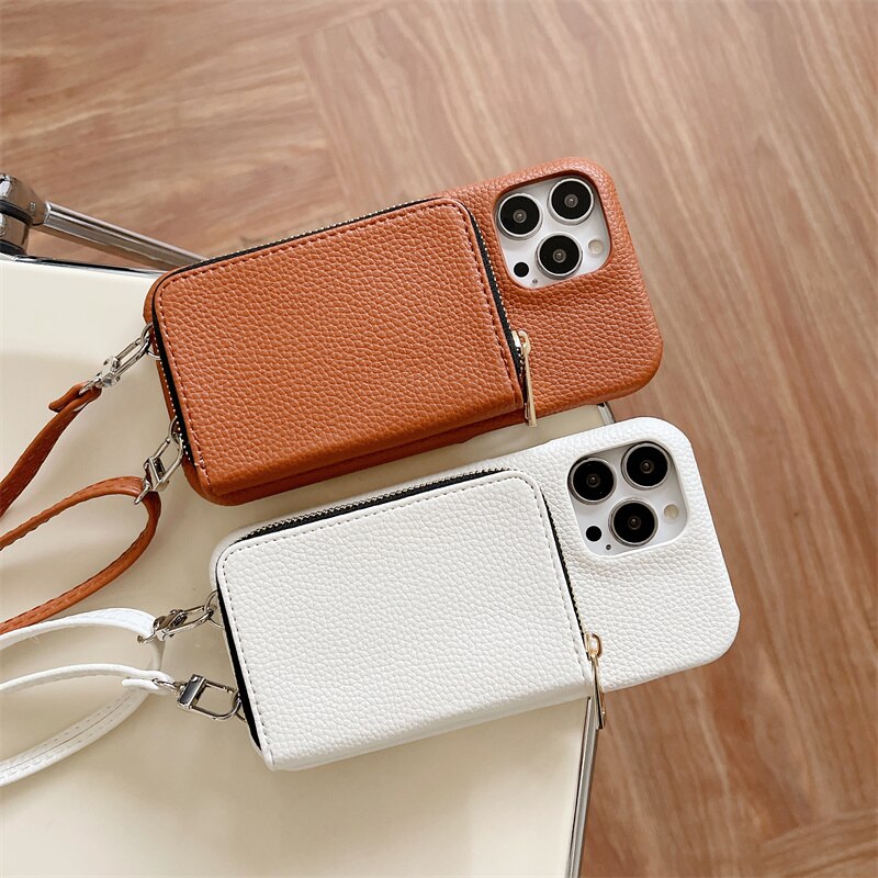 iPhone Wallet Case with Detachable Crossbody Strap & Card Holder – Hands-Free Phone Pouch for Women & Men – Vegan Leather Cover with