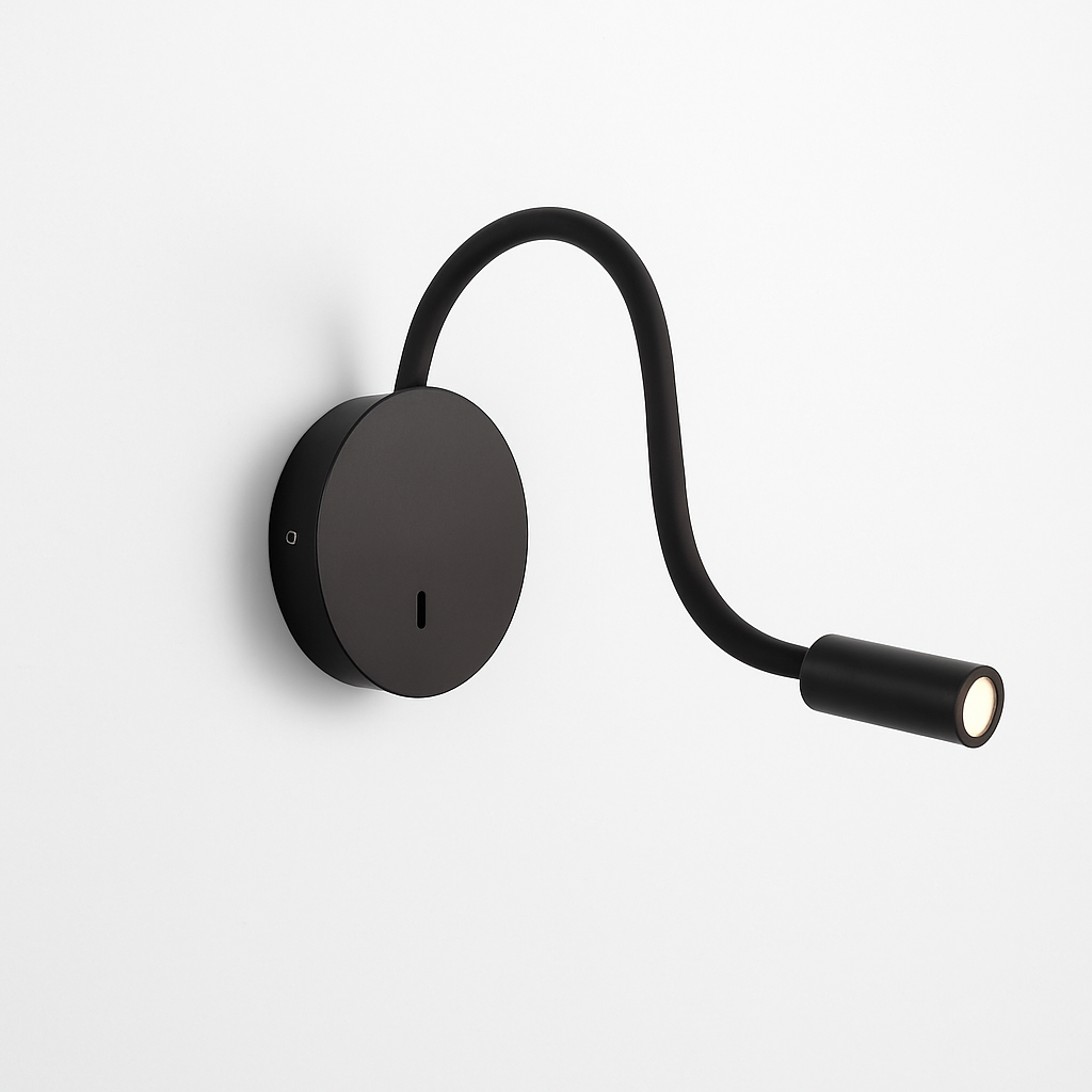 Adjustable Gooseneck LED Wall Mount Reading Light for Bedrooms with Rechargeable Battery Black or White Finish Plug-In or Cordless Nightstan