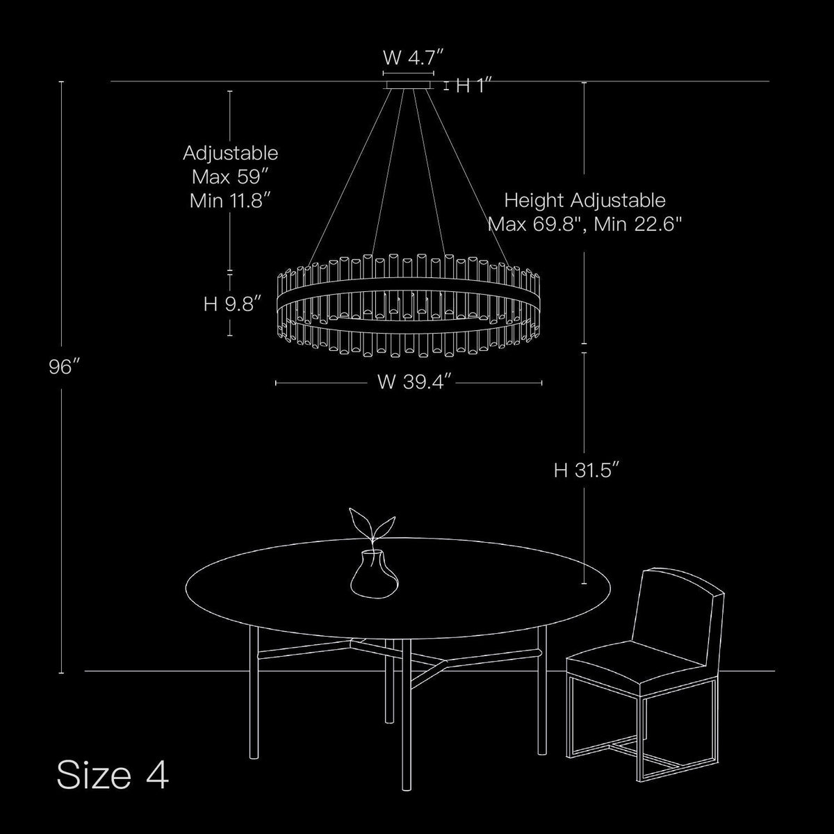 Tiered Crystal Ceiling Fixture in Gold Finish for Dining Rooms and Kitchen Islands – Adjustable Height, Multi-Size Options, E12 Candelabra B