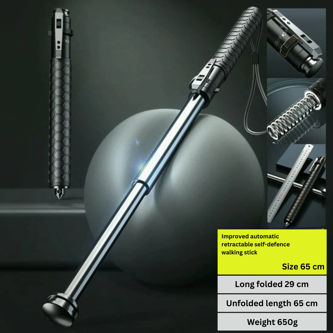 Collapsible Walking Stick with One-Touch Deploy for Urban Safety & Hiking Support | Self-Defense Cane with Non-Slip Grip | Lightweight