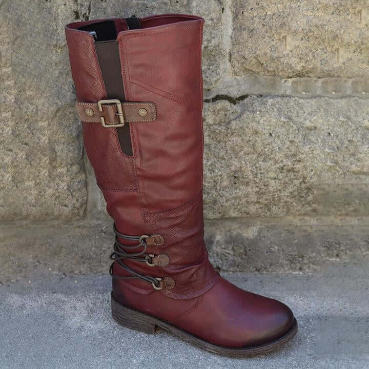 Mid-Calf Side Zip Leather Boots for Women – Weather-Resistant Fall & Winter Footwear