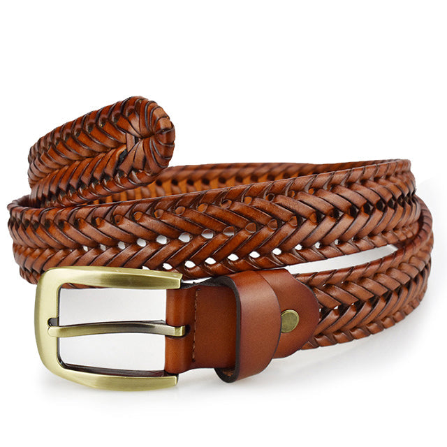 Woven Cowhide Strap with Silver Buckle for Men – Casual & Dress Wear Belt for Jeans & Chinos