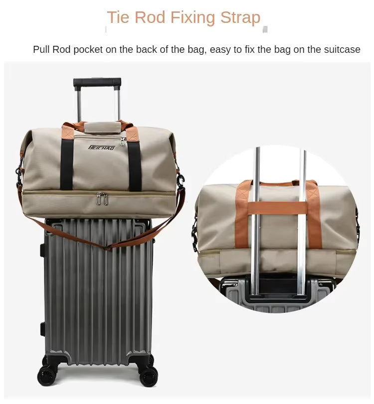 Gym Duffel Bag Water-Repellent Leather Wet-Dry & Shoe Compartment
