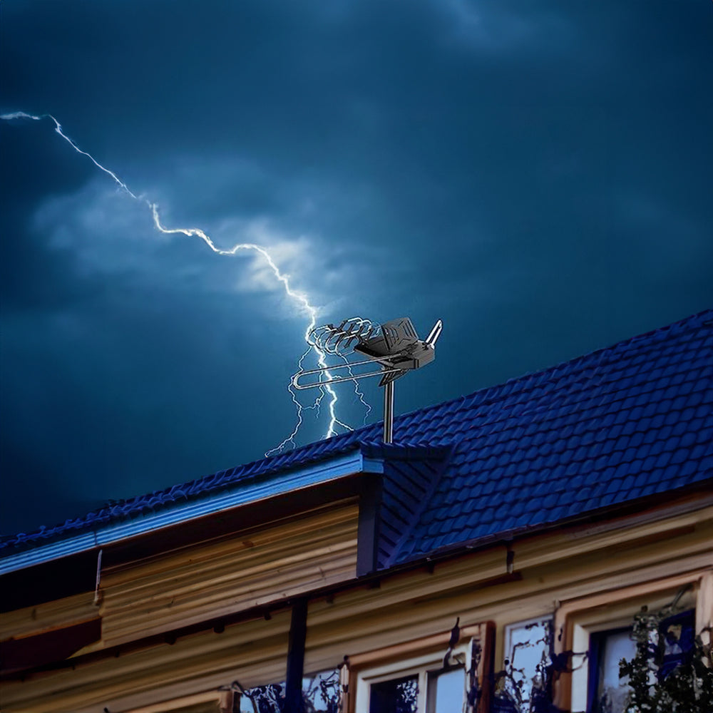 Motorized TV Antenna Outdoor 360° Rotation HD Broadcast Reception Long Range for Digital Channels Rooftop Mount with Remote Control
