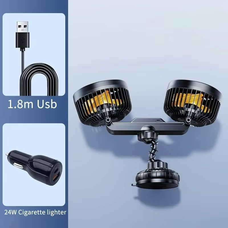 Car Cooling Fan with Suction Cup, Rechargeable Portable Car Fan for Vans and SUVs