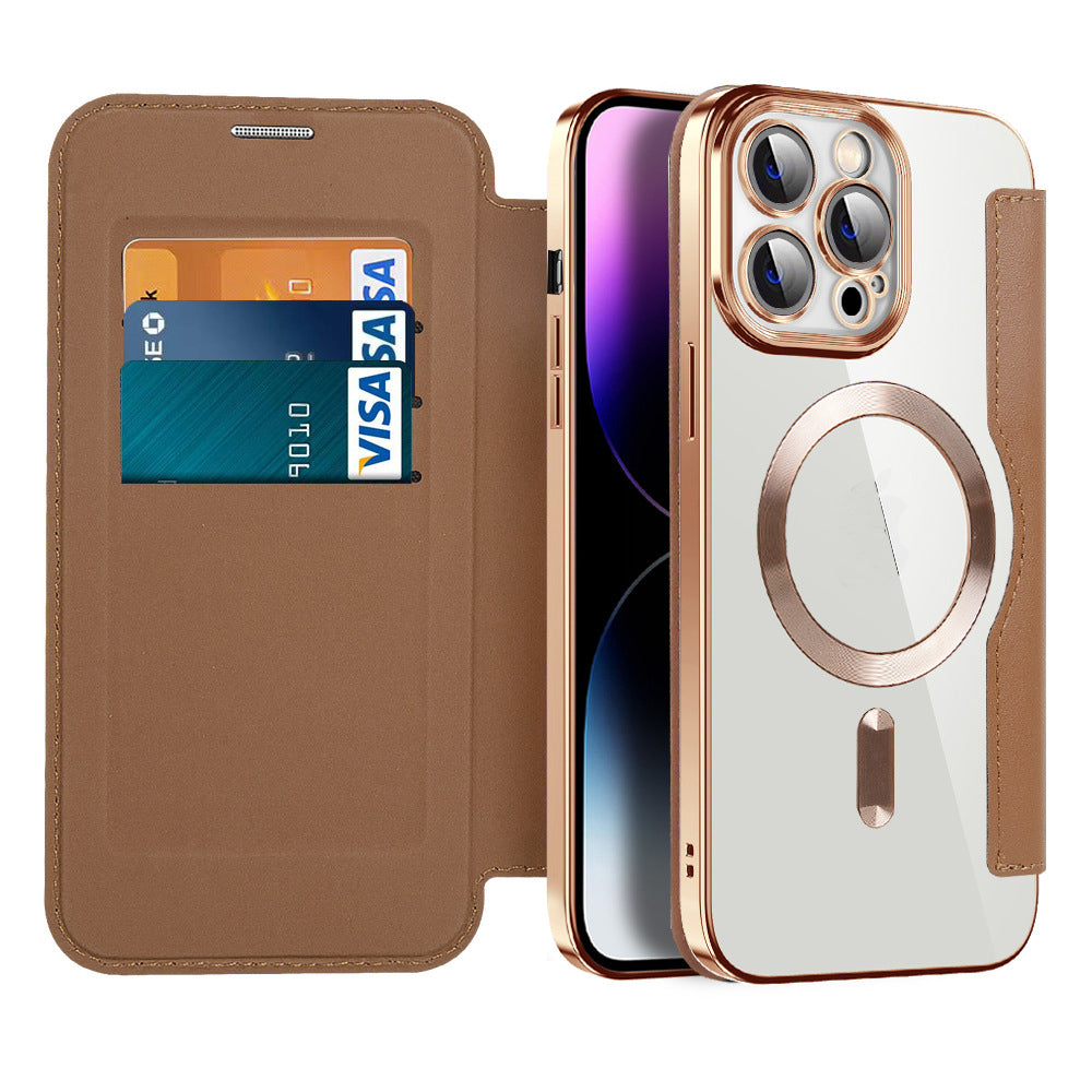 Wallet Phone Case with Card Holder & Magnetic Clasp – Flip Cover with RFID Protection & Kickstand for iPhone 12/13/14/15 Series