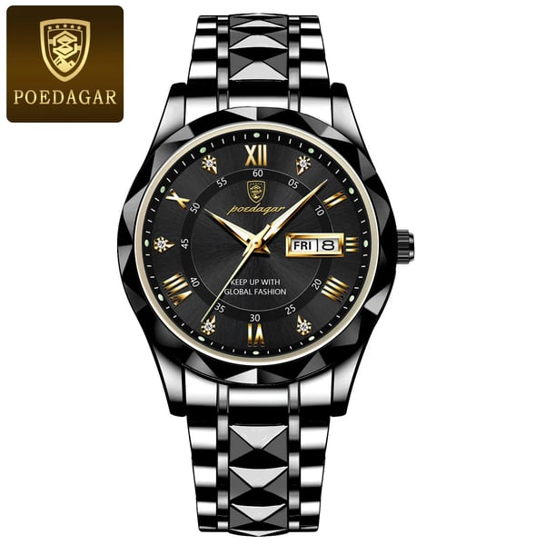 Men's Analog Quartz Watch with Luminous Hands, Date Window, and Stainless Steel Band for Business & Everyday Wear