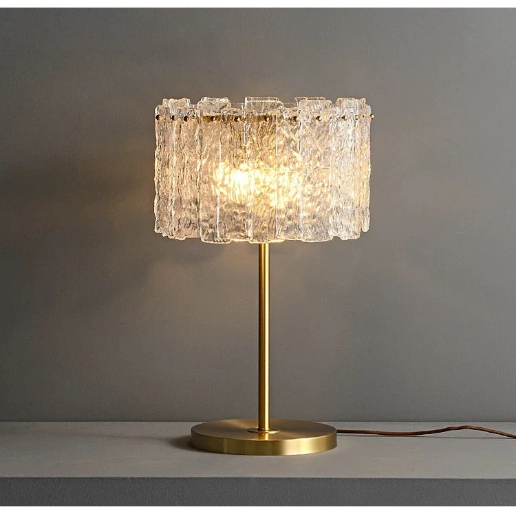 Brass Stem Accent Lamp with Textured Glass Shade 24 in Tall Bedroom Nightstand Light Modern Plug-In Fixture Clear Diffused Glow for Consoles