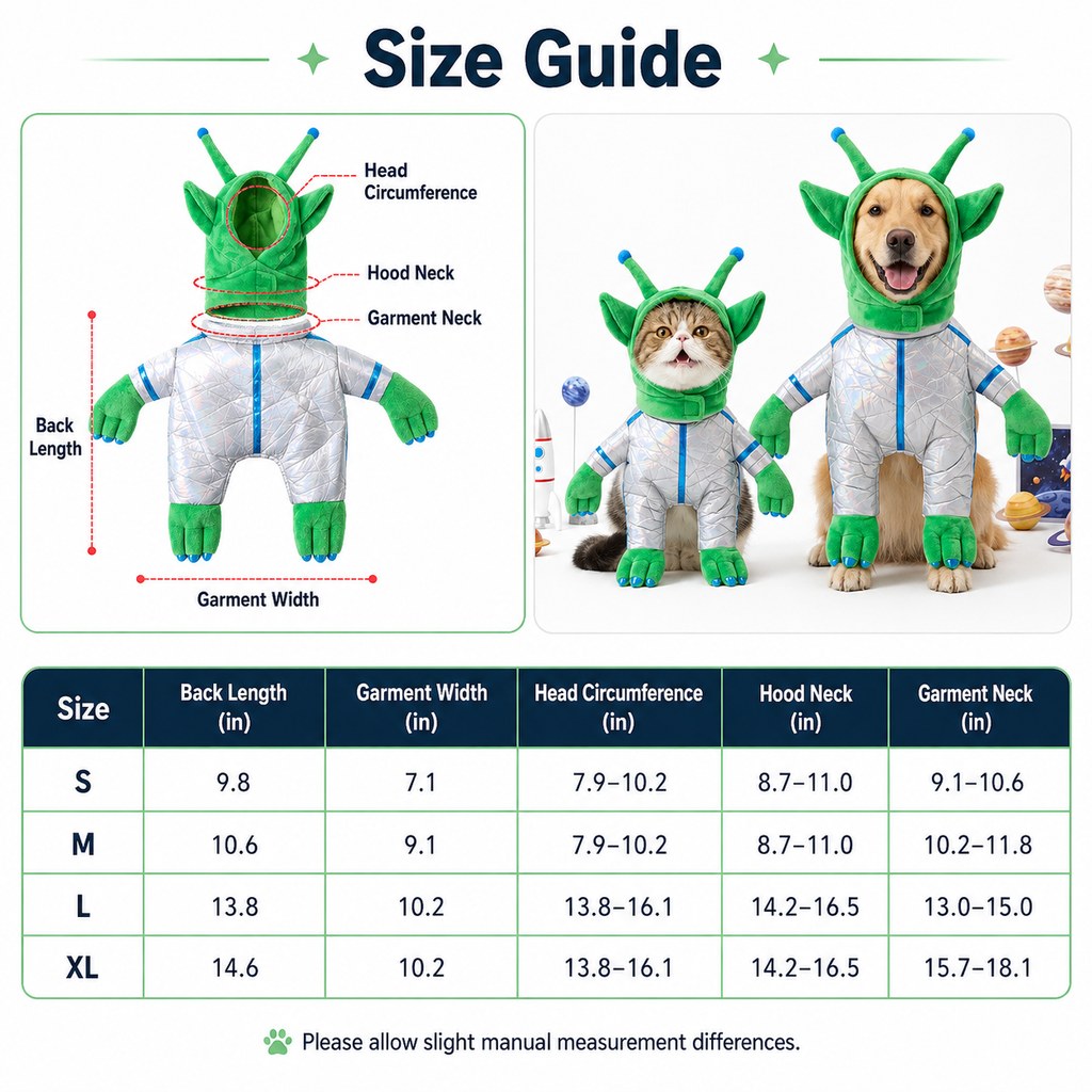 Ortekor Green Alien Pet Costume for Dogs & Cats - Funny Halloween Transformation Outfit for Pet Parties, Photoshoots & Costume Events