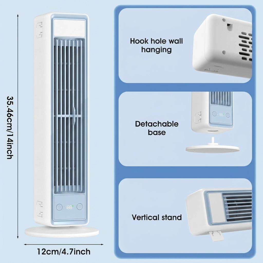 Rechargeable Tower Fan with Remote – 5 Speed Settings, Oscillating Desk & Floor Standing Air Circulator for Bedroom, Office, Kitchen