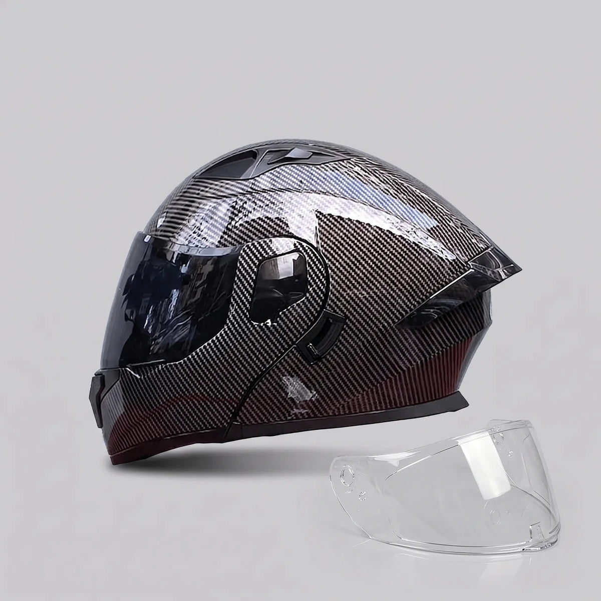 Modular Motorcycle Helmet | Carbon-Style Design with Dual Visors | Comfortable Coverage for Daily Rides