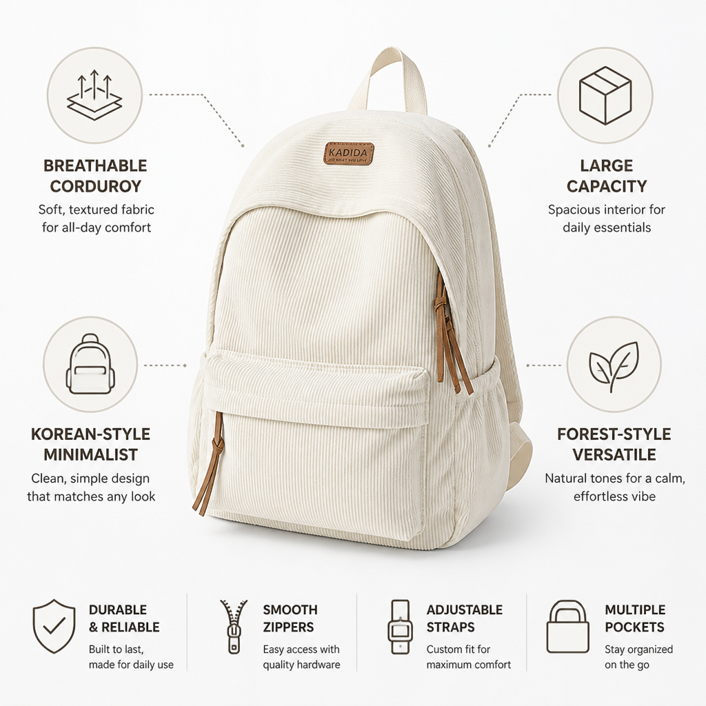 Large-Capacity Corduroy Minimalist Backpack