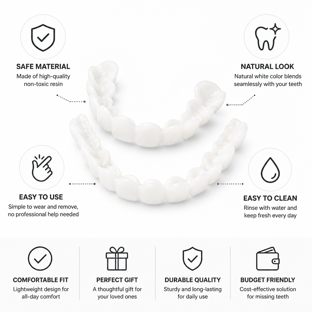 Easy-Clean Removable Upper & Lower Denture Set (2 Pieces)