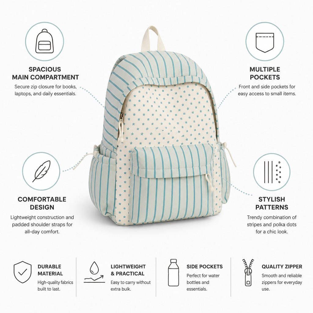 Lightweight Padded Straps & Multiple Pockets School Backpack