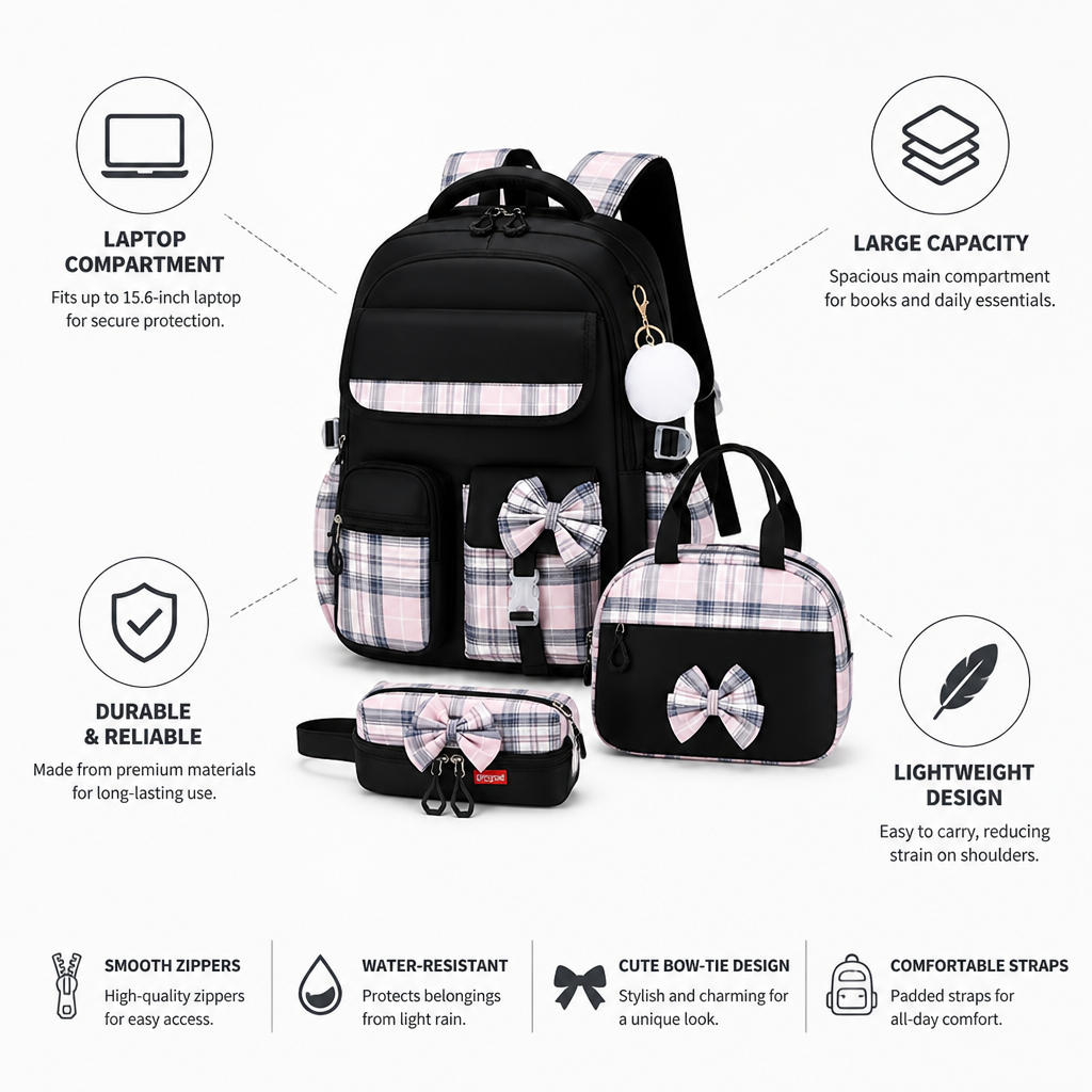 Large-Capacity Laptop & Tablet Backpack Set (3-Piece)
